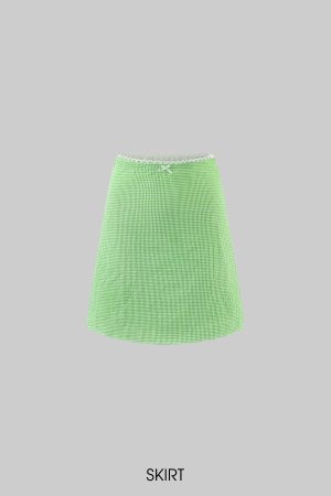 DreamyNerd Gingham Ruffle Top and Mini Skirt Set with Lace Trim