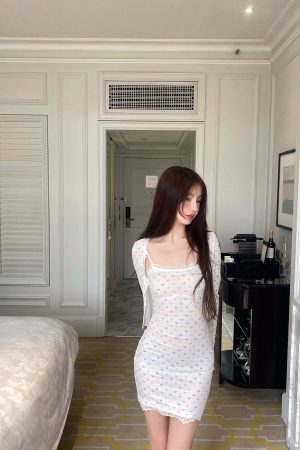 DreamyNerd Heart Knit Cardigan & Camisole Dress Set