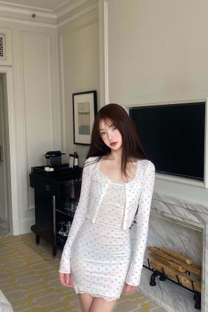 DreamyNerd Heart Knit Cardigan & Camisole Dress Set