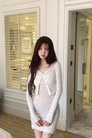 DreamyNerd Heart Knit Cardigan & Camisole Dress Set