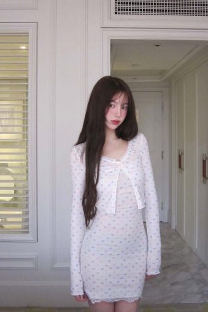 DreamyNerd Heart Knit Cardigan & Camisole Dress Set