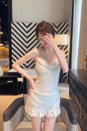 DreamyNerd Lace Hem Ruffle Mini Skirt