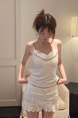 DreamyNerd Lace Hem Ruffle Mini Skirt