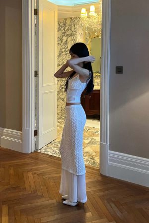 DreamyNerd Lace & Mesh Cami Top & Sheer-Hem Maxi Skirt Set