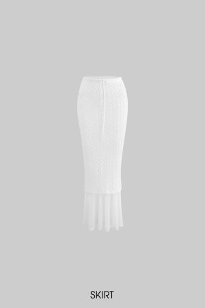 DreamyNerd Lace & Mesh Cami Top & Sheer-Hem Maxi Skirt Set