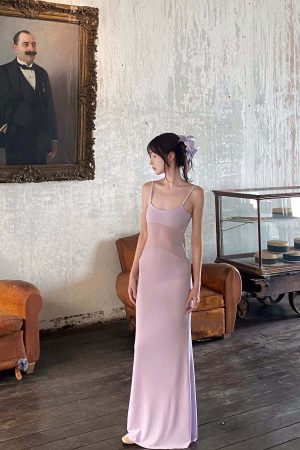 DreamyNerd Lavender Sheer Contour Maxi Dress