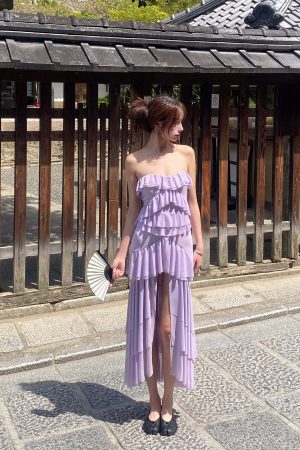 DreamyNerd Mesh Cascade Ruffle Gown