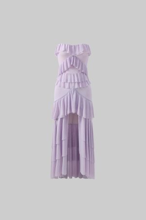 DreamyNerd Mesh Cascade Ruffle Gown