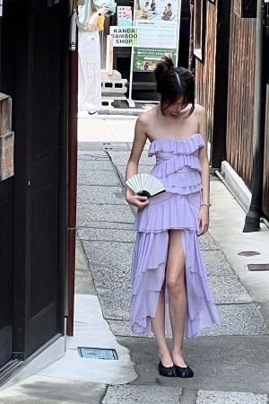 DreamyNerd Mesh Cascade Ruffle Gown