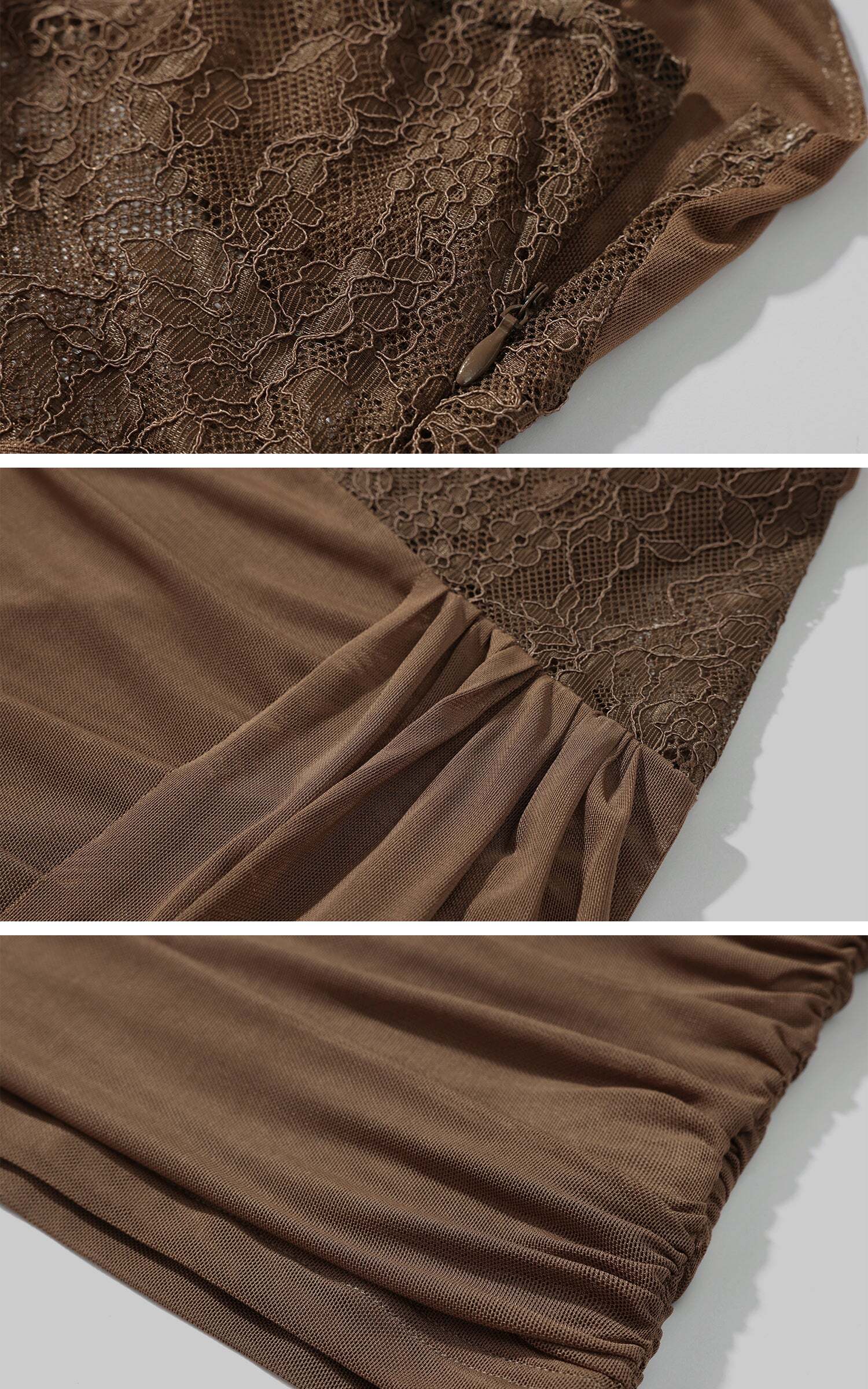 DreamyNerd Mesh Draped Lace Mini Dress with Asymmetric Overlay and Sheer Bodice DreamyNerd Mesh Draped Lace Mini Dress with Asymmetric Overlay and Sheer Bodice