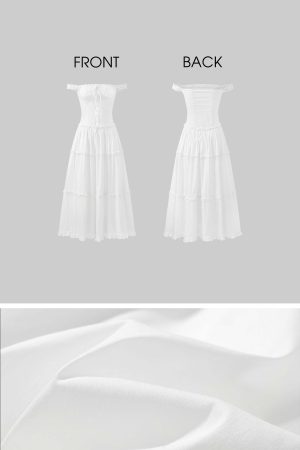 DreamyNerd Off-Shoulder Corset Maxi Dress with Tiered Ruffle Skirt