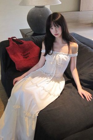 DreamyNerd Off-Shoulder Corset Maxi Dress with Tiered Ruffle Skirt