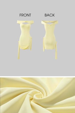 DreamyNerd Off-Shoulder Drape Mini Dress with Rosette Detail