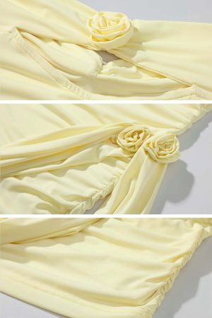 DreamyNerd Off-Shoulder Drape Mini Dress with Rosette Detail