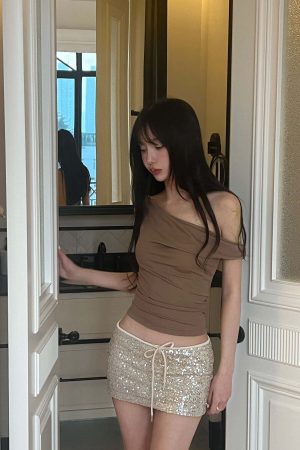 DreamyNerd Off-Shoulder Draped Knit Top