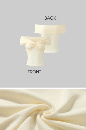 DreamyNerd Off-Shoulder Knot Front Ribbed Jersey Top