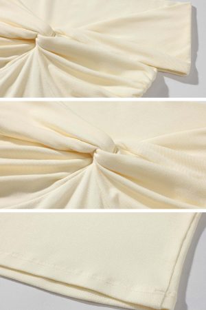 DreamyNerd Off-Shoulder Knot Front Ribbed Jersey Top