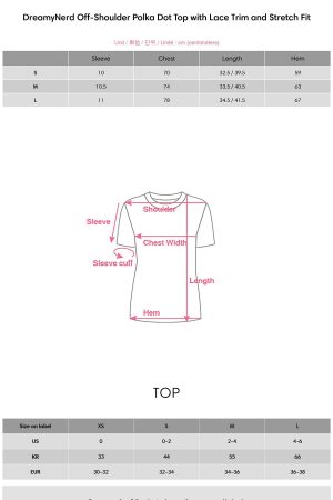 DreamyNerd Off-Shoulder Polka Dot Top with Lace Trim and Stretch Fit