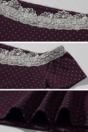 DreamyNerd Off-Shoulder Polka Dot Top with Lace Trim and Stretch Fit