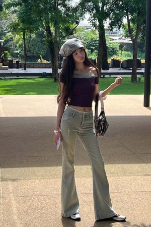 DreamyNerd Off-Shoulder Polka Dot Top with Lace Trim and Stretch Fit