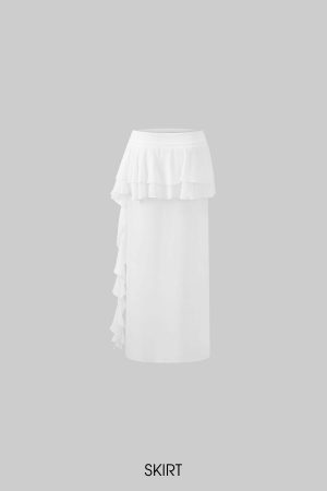 DreamyNerd Off-Shoulder Ruffle Strap Top & Flowing Skirt Set