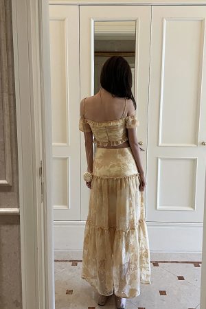 DreamyNerd Off-Shoulder Top & Tiered Skirt Set