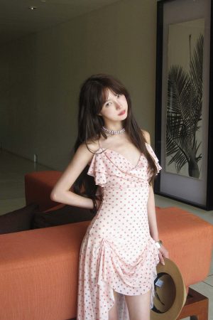 DreamyNerd Polka Dot Ruffle Mesh Midi Dress