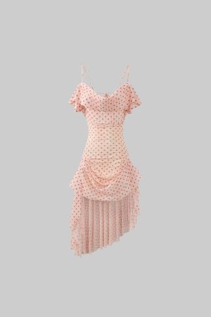 DreamyNerd Polka Dot Ruffle Mesh Midi Dress