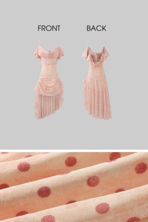 DreamyNerd Polka Dot Ruffle Mesh Midi Dress