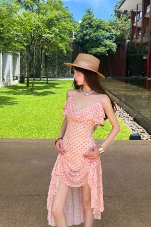 DreamyNerd Polka Dot Ruffle Mesh Midi Dress