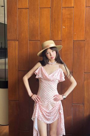 DreamyNerd Polka Dot Ruffle Mesh Midi Dress