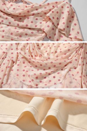 DreamyNerd Polka Dot Ruffle Mesh Midi Dress