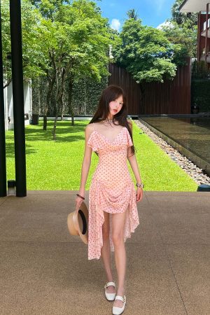 DreamyNerd Polka Dot Ruffle Mesh Midi Dress