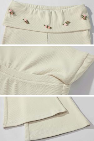 DreamyNerd Rosette Flared Knit Pants