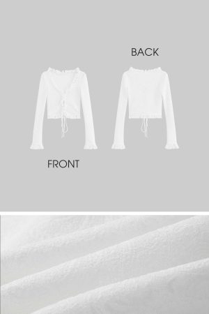 DreamyNerd Rosette Lace-Up Cardigan & Ruffle Mini Skirt Set – Ivory Whimsy