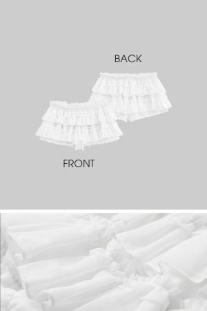 DreamyNerd Rosette Lace-Up Cardigan & Ruffle Mini Skirt Set – Ivory Whimsy