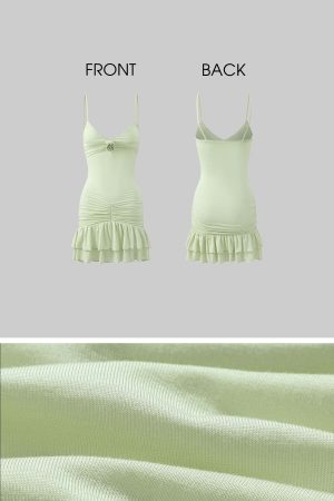 DreamyNerd Rosette Ruched Mini Dress with Ruffle Hem