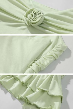 DreamyNerd Rosette Ruched Mini Dress with Ruffle Hem