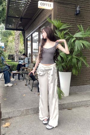 DreamyNerd Rosette Trim Fitted Cap Sleeve Top