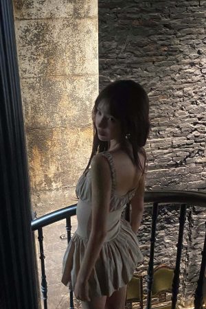 DreamyNerd Ruched Bubble Mini Dress in Champagne