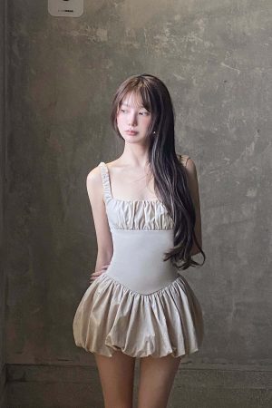 DreamyNerd Ruched Bubble Mini Dress in Champagne