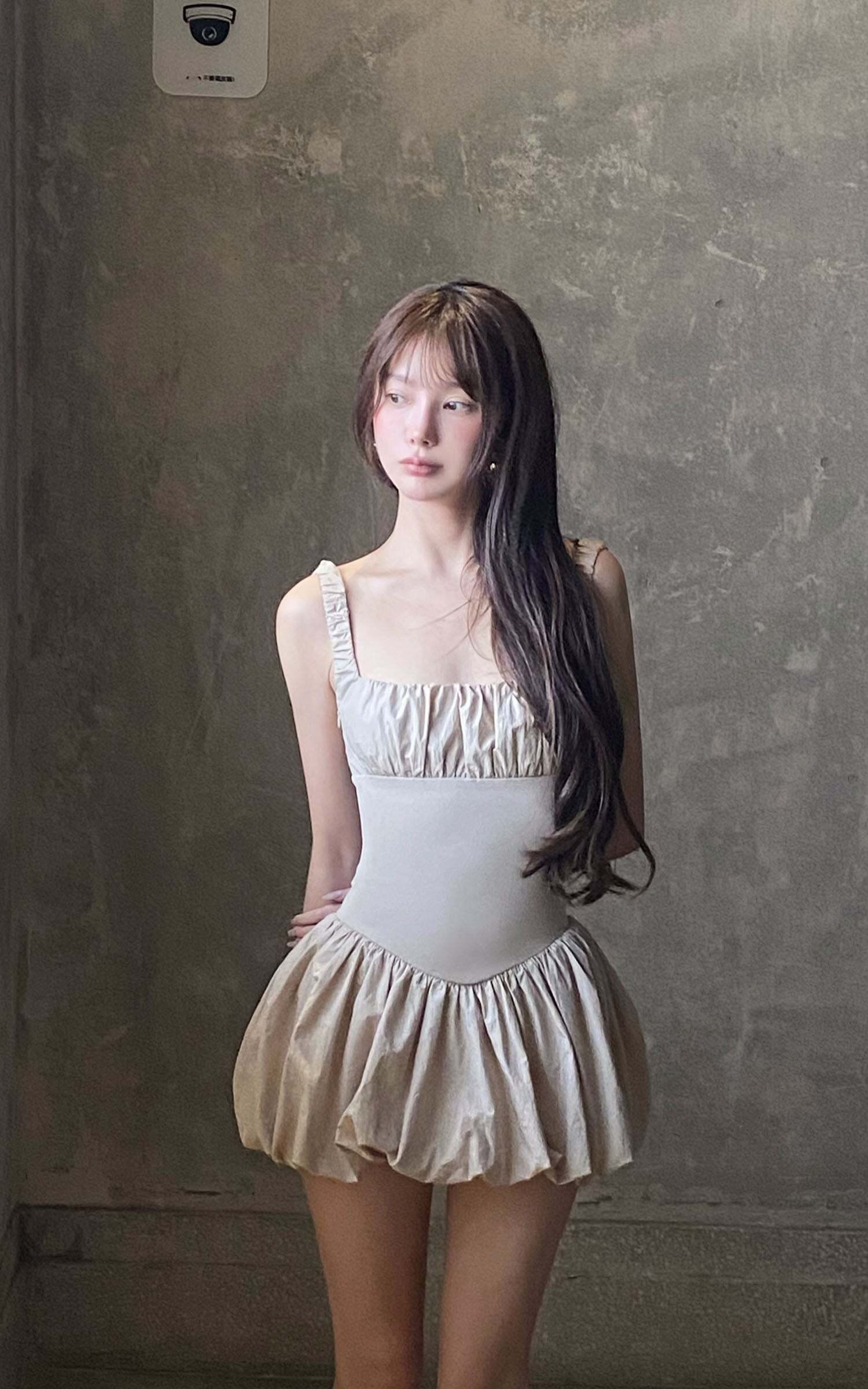 DreamyNerd Ruched Bubble Mini Dress in Champagne DreamyNerd Ruched Bubble Mini Dress in Champagne