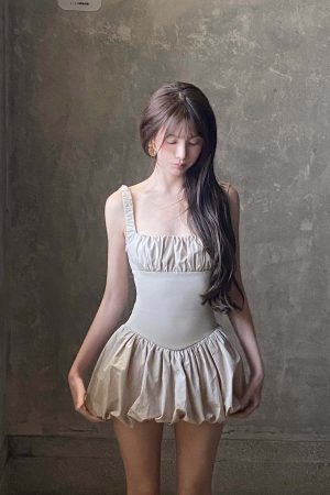 DreamyNerd Ruched Bubble Mini Dress in Champagne