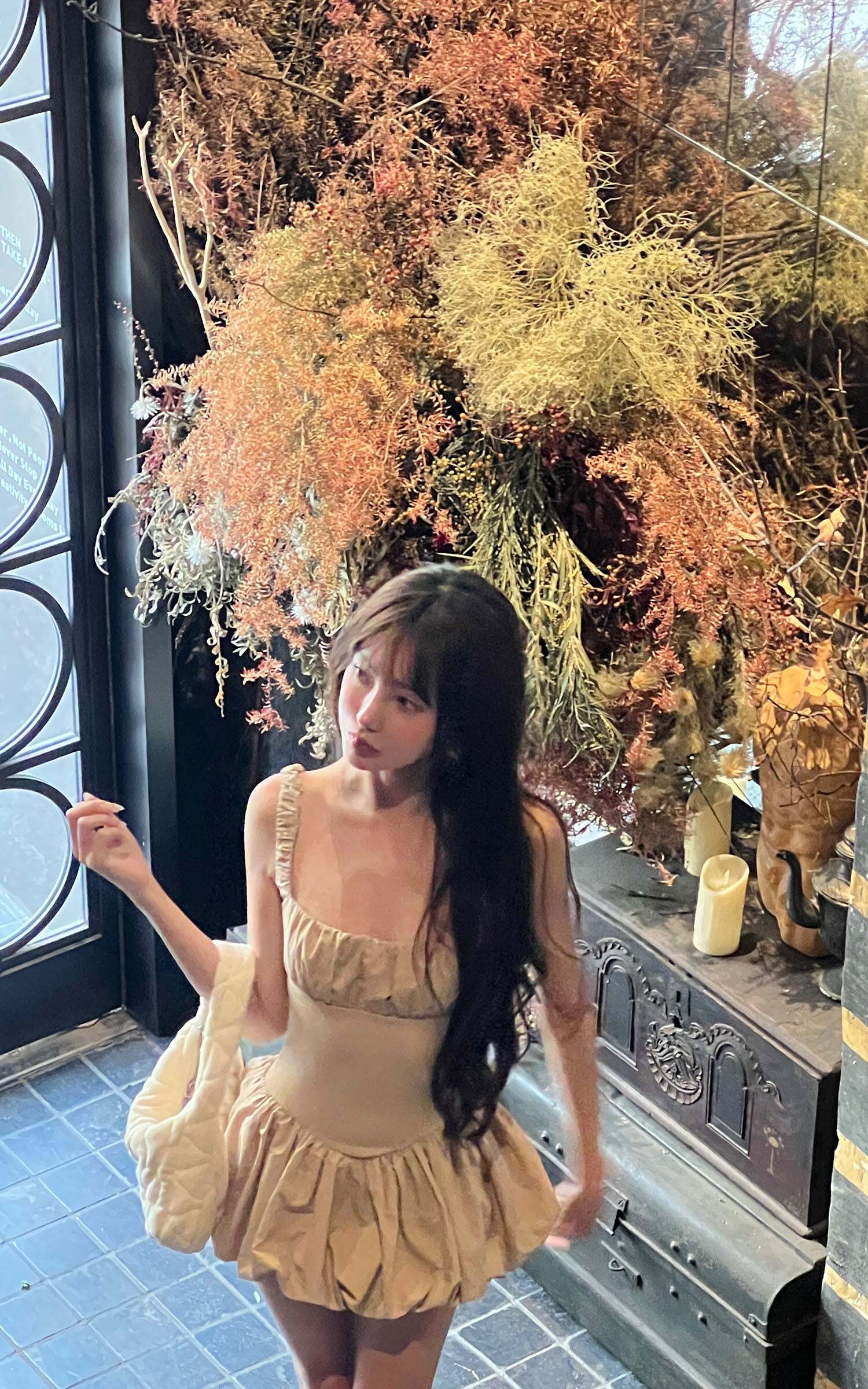 DreamyNerd Ruched Bubble Mini Dress in Champagne DreamyNerd Ruched Bubble Mini Dress in Champagne