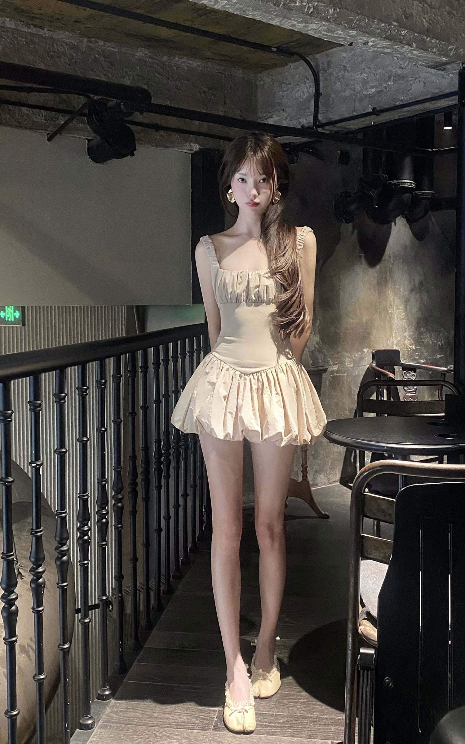 DreamyNerd Ruched Bubble Mini Dress in Champagne DreamyNerd Ruched Bubble Mini Dress in Champagne