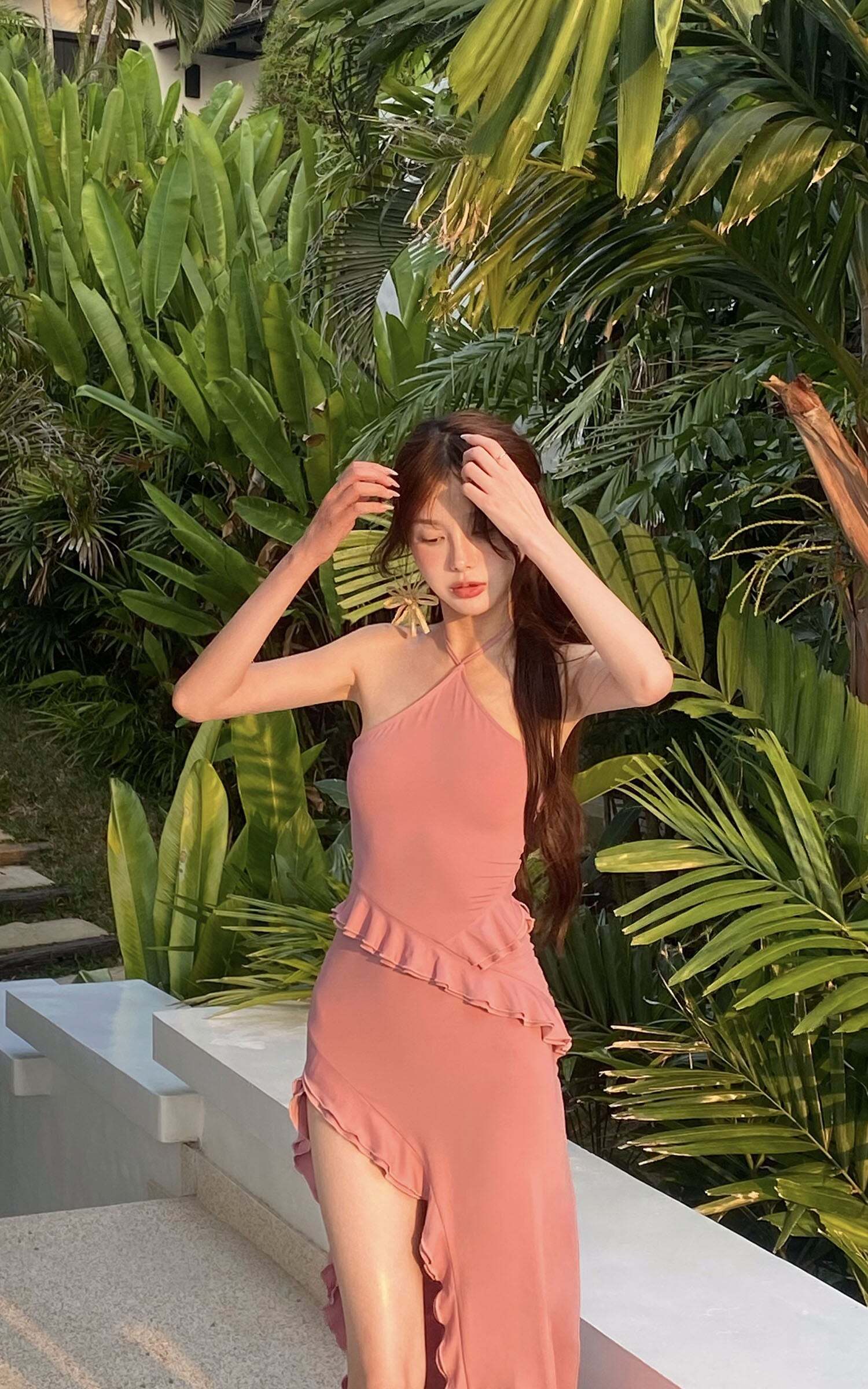 DreamyNerd Ruffle Cutout Halter Maxi Dress DreamyNerd Ruffle Cutout Halter Maxi Dress