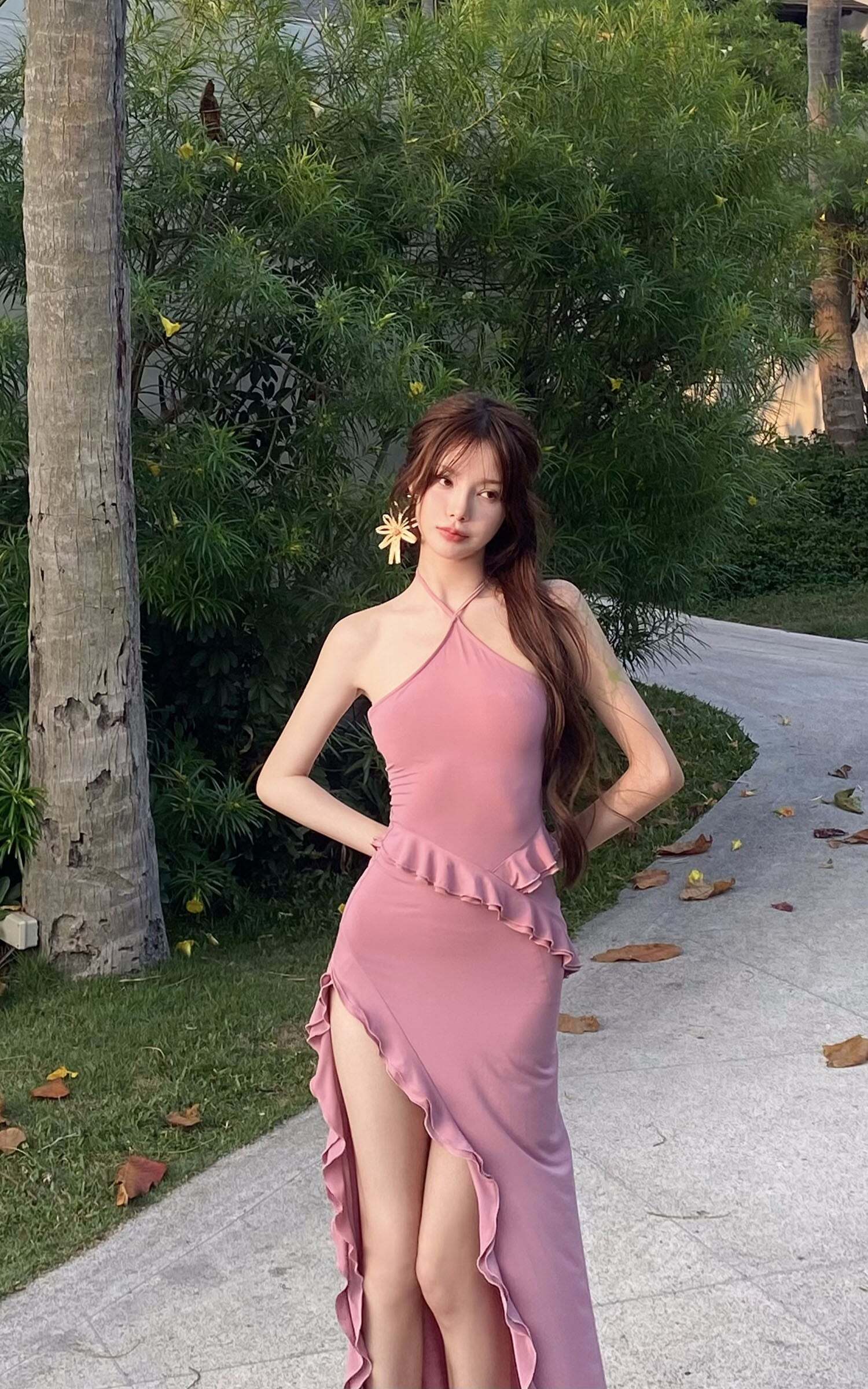 DreamyNerd Ruffle Cutout Halter Maxi Dress DreamyNerd Ruffle Cutout Halter Maxi Dress