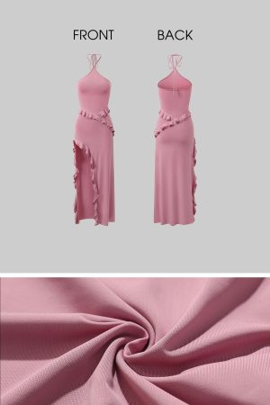 DreamyNerd Ruffle Cutout Halter Maxi Dress