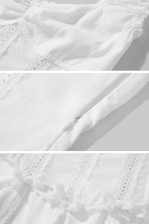 DreamyNerd Ruffle-Edge Bow Lace Mini Dress