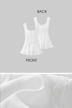 DreamyNerd Ruffle-Edge Bow Lace Mini Dress